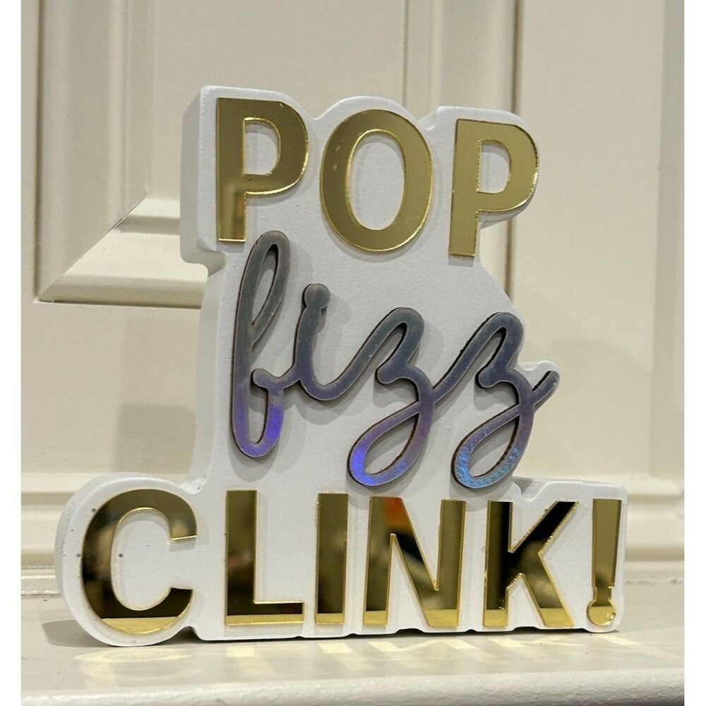Ashland Jewels & Jolly Pop Fizz Clink Holiday Wood Sign White Gold 6x6"